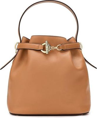 Lauren Ralph Lauren Leather Medium Blaike Bucket Bag Satchel Womens Handbags Classic Caramel, Leather/Polyester