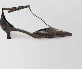 Aeyde snakeskin t-bar strap kitten heel pumps
