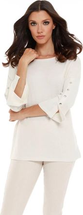 French Kyss Adriana Kashmira 3/4 Button Sleeve Sweater In Beige