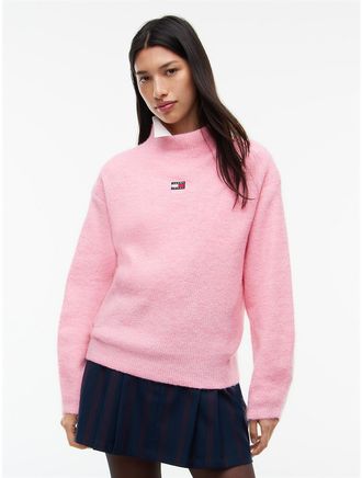 Tommy Hilfiger Womens Tommy Jeans Badge Mockneck Sweater - Pink Sugar - XXS