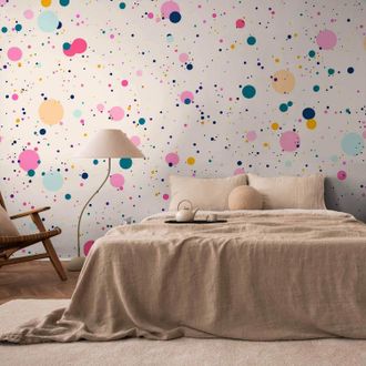 OEM Carta Da Parati Fotografica - Motivo Allegro Multicolore A Pois, Macchie E Punti Su Uno Sfondo Rosa Chiaro / Pois E Macchie Su Uno Sfondo Rosa Chiaro