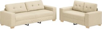 vidaXL Vidaxl - Sofa Set with Cushion 2 pcs Cream 221 x 78 x 80 cm Fabric