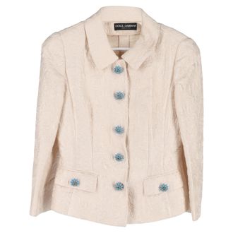 Dolce & Gabbana Pre-owned Womens & Floral Print Crystal Embellishmed Suit Jacket in Cream Cotton - Size IT 38 (Womens)
