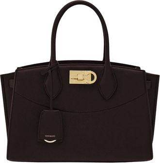 Ferragamo Tassen, Dames, Bruin, ONE Size, Leer, Korrelig leren Tote tas met Gancini