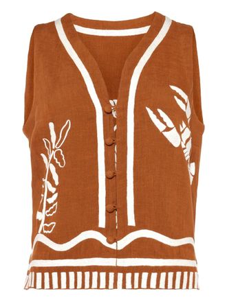 Eres Oursin embroidered sleeveless vest - women - Linen/Flax - L - Brown