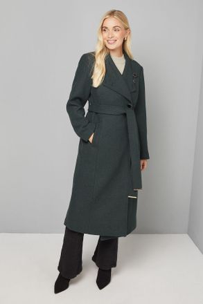 Wallis Womens Petite Belted Maxi Coat - Green - Size 18 UK