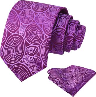 Alizeal Mens 8cm Irregular Patterned Necktie Novelty Party Wedding Business Tie and Hanky Set, Purple