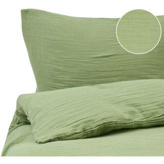 Beliani Duvet Cover and Pillowcase Set Green Muslin Cotton 200 x 200 cm Modern Bedroom SUMNER