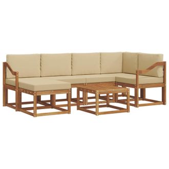 vidaXL Conjunto De Sof&aacute;s De Exterior Con Coj&iacute;n 7 Pcs Natural Y Beige Vidaxl