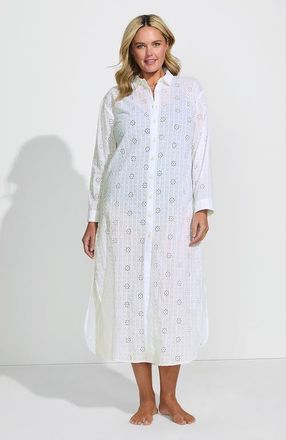 Lands End Plus Size Eyelet Button Down Maxi Cover-up Dress in White at Nordstrom, Size 2 X