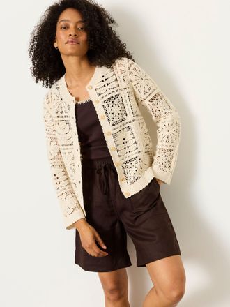 Fat Face FatFace Daisy Natural Crochet Cardigan