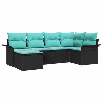 vidaXL Conjunto De Sof&aacute; De Jard&iacute;n 6 Pcs Negro Rat&aacute;n Sint&eacute;tico Vidaxl