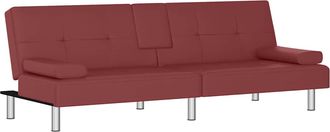 vidaXL Vidaxl - Sof&aacute; Cama Con Portavasos Cuero Sint&eacute;tico Rojo Tinto