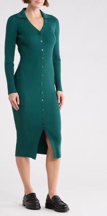 DKNY Long Sleeve Rib Polo Dress in Cool Pine at Nordstrom Rack, Size X-Small