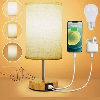 OEM Juego De 1 L&aacute;mpara De Mesa Usb Regulable, 3 Colores De Luz, Elegante Pantalla De Tela De Lino, Incluye Bombillas Led
