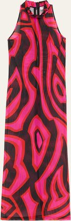 Pucci Mock-Neck Labirinto-Print Mesh Maxi Dress