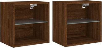 vidaXL Vidaxl - Mesitas de noche de pared con luces led 2 unidades roble marrón