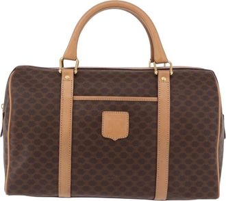 Celine Vintage Macadam Boston Canvas And Leather Brown Pvc Handbag (Pre-Owned)