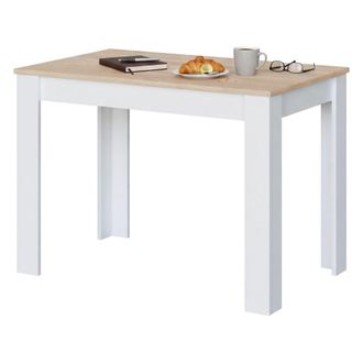 Dmora Mesa Fija Lowell, Mesa De Comedor, Mesa Consola Moderna Para Sal&oacute;n O Cocina, Cm 109x67x78, Blanco Y Roble, Con Embalaje Reforzado - Dmora