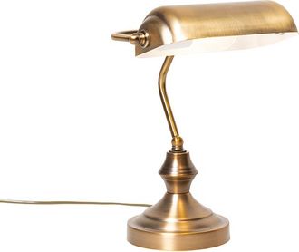 QAZQA Cl&aacute;sico/antiguo L&aacute;mpara De Mesa Cl&aacute;sica/l&aacute;mpara De Notario Bronce - Banker Acero Alargada Adecuado Para Led Max. 1 X 60 Watt - Qazqa
