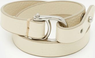 Aigner Logo Leather Silver Tone Wrap Bracelet