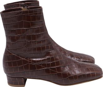 by FAR Croc-Embossed Ankle Boots in Brown Leather