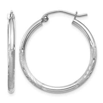 Diamond2Deal 14k Gold Satin & Diamond-cut 2x25mm Round Hoop Earrings