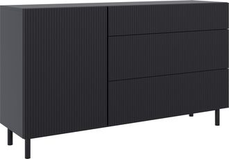 Selsey Selsey Veldio New - Credenza A 1 Anta Con Frontale A Doghe E 3 Cassetti, Nero, 140 Cm