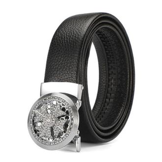 Generic Glitter Mens Leather Belt with Automatic Ratchet Belt, Bling Rhinestone Automatic Removal Leather Belt for Men Business Suit Leisure Wide 35 mm Trimma