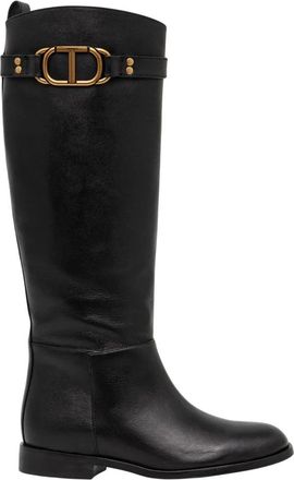 Twinset Schoenen, Dames, Zwart, 36 EU, Leer, Oval T Leren Laarzen
