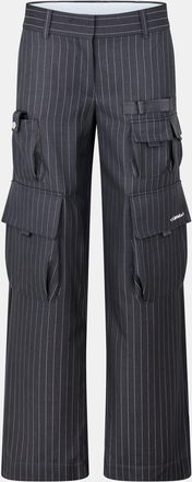 Off-white Womens Off White Pinstripe Wide Leg Cargo Pants in Iron/Pink - Dark Grey - Size 6 UK