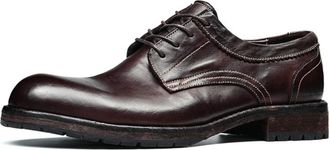 Generic Mens Low Block Heel Formal Shoes Round Toe Distressed Leather Oxfords Lace Up Business Dress Shoes,Brown1,5.5 UK