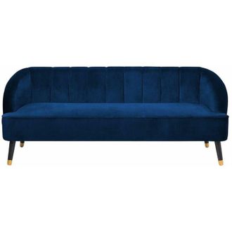 Divano 3 Posti In Velluto Blu Verde Beliani - Design Glamour Con Gambe Metallo