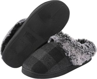 Generic Womens Fluffy Slippers Memory Foam Shoes Winter Warm Comfy House Slippers Knitted Shoes Faux Fur Lined Anti-Skid Rubber Sole Bedroom Soft Slipper Cozy
