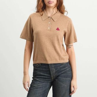Isabel Marant Althea Short Sleeve Polo Top In Camel