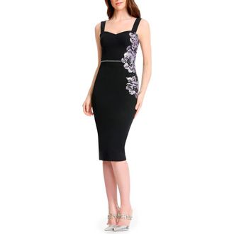 Dress The Population Nicole Floral Embroidered Sheath Dress in Black at Nordstrom, Size X-Small