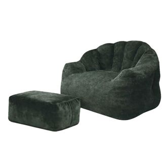 Urban Meuble Sill&oacute;n redondo acolchado con reposapi&eacute;s de flanela verde con brillo