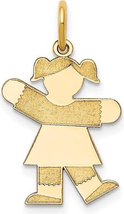 Diamond2Deal 14k Yellow Gold The Kids Small Girl with Ponytails Engravable Kiss Charm Pendant