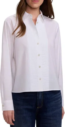 Foxcroft Jodie Pintuck Pleat Stretch Cotton Button-Up Shirt in White at Nordstrom, Size X-Small