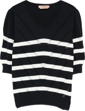 Twin-Set Top a righe con scollo a V - Blu