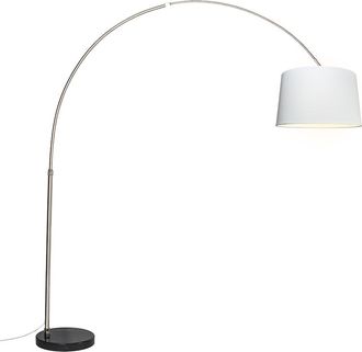 QAZQA Moderno L&aacute;mpara De Arco De Acero Con Pantalla De Tela Blanca 45 Cm - Xxl Textil /acero Alargada Adecuado Para Led Max. 1 X 60 Watt - Qazqa