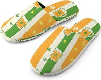 Generic St Day And Patricks Beer Mug Mens Slippers Flannel Warm House Shoes with Rubber Anti-Slip Sole Slip On for Home Outdoor