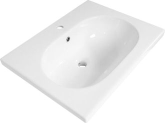 Saniclass Palermo Meubelwastafel - 60x47x3.5cm - overloop - 1 wasbak midden - 1 kraangat - keramiek - wit