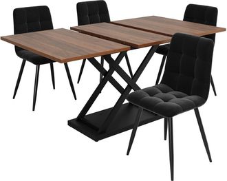 Urban Meuble Conjunto mesa extensible nogal y 4 sillas de terciopelo