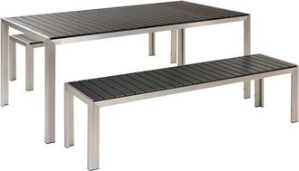 Beliani Conjunto De Comedor 6 Plazas De Metal Negro Plateado Cepillado 2 Bancos Nardo