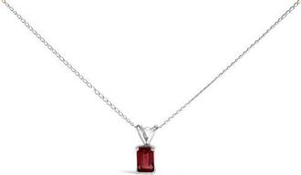 House of Brilliance 14K Gold 6x4MM Emerald Cut Gemstone Solitaire Pendant Necklace in Red Garnet | White at Nordstrom