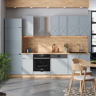 Vicco Mueble De Cocina Fame-line, Roble Azul Claro/gris Dorado, 300 Cm, Et M&aacute;rmol, Vicco