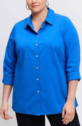 Foxcroft Evelyn Non-Iron Three-Quarter Sleeve Button-Up Shirt in Cobalt Blue at Nordstrom Rack, Size 1X