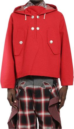 Craig Green Geborduurde Linestitch Cagoule - Heren - Zomerjassen - Rood - M - Katoen - Jassen