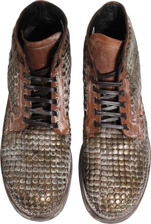 Dolce & Gabbana Mens Brown Leather Runway Studs Ankle Boots Shoes Black